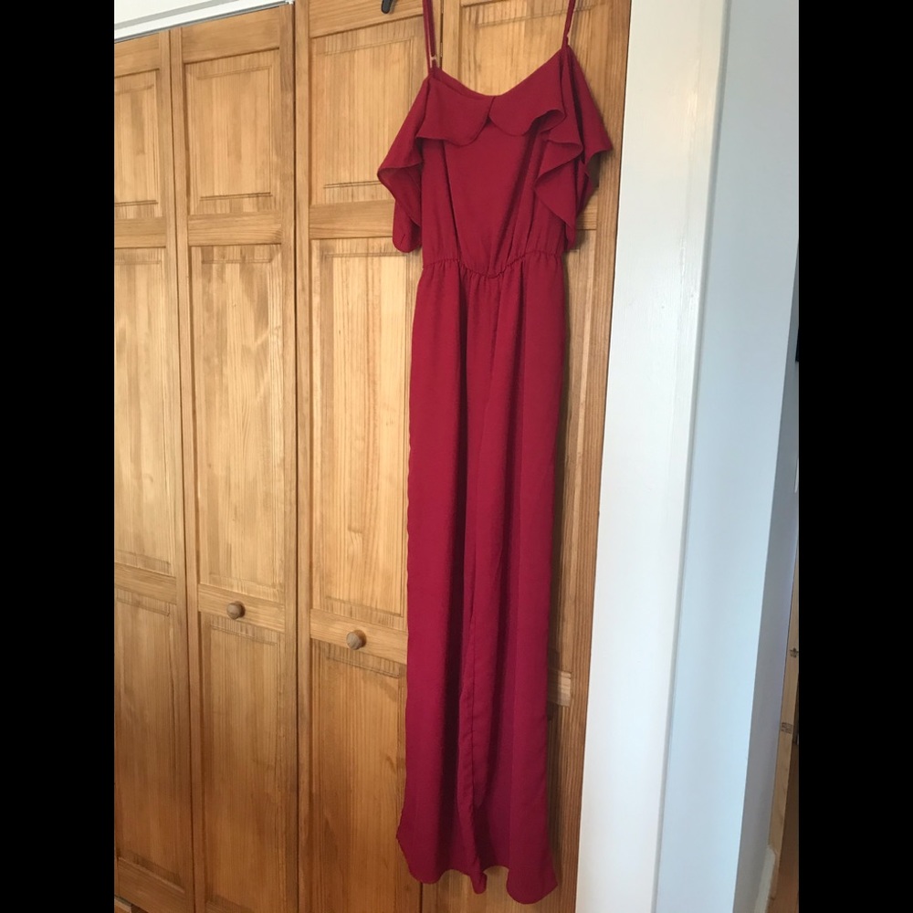 Red flutter sleeve jumpsuit